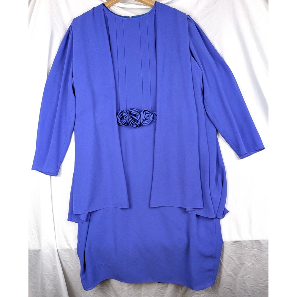 Vintage Ursula of Switzerland Blue Dress 12P Rosette Pleated Mother of Bride
